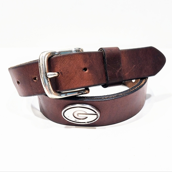 University Of Georgia NCAA Leather Belt Silver Tone Logo Concho Men Belt Size 42 - Picture 1 of 11